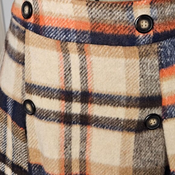 Woman's Y2K inspired Navy and beige pleated plaid print side zip mini skirt S - Picture 2 of 10